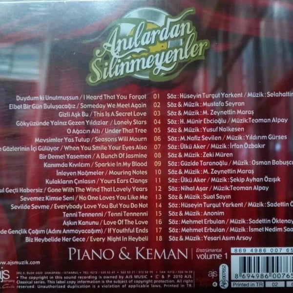 Anılardan Silinmeyenler -Başrolde Piano|Keman|CD