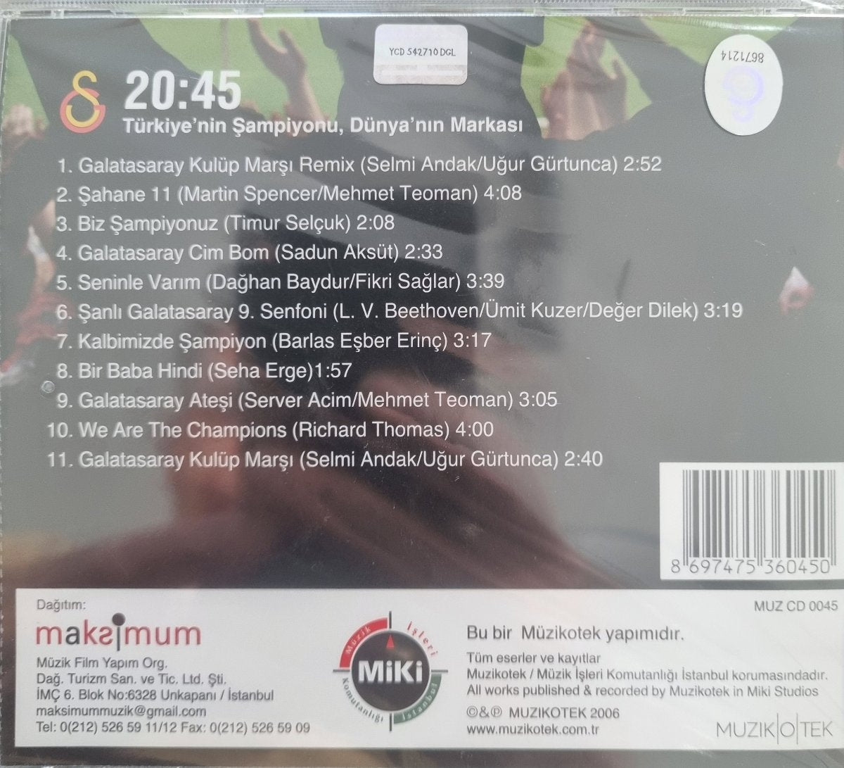 Galatasaray - Şampiyonluk Albümü CD 20:45 (Galatasaray Taraftar Şarkıları CD)