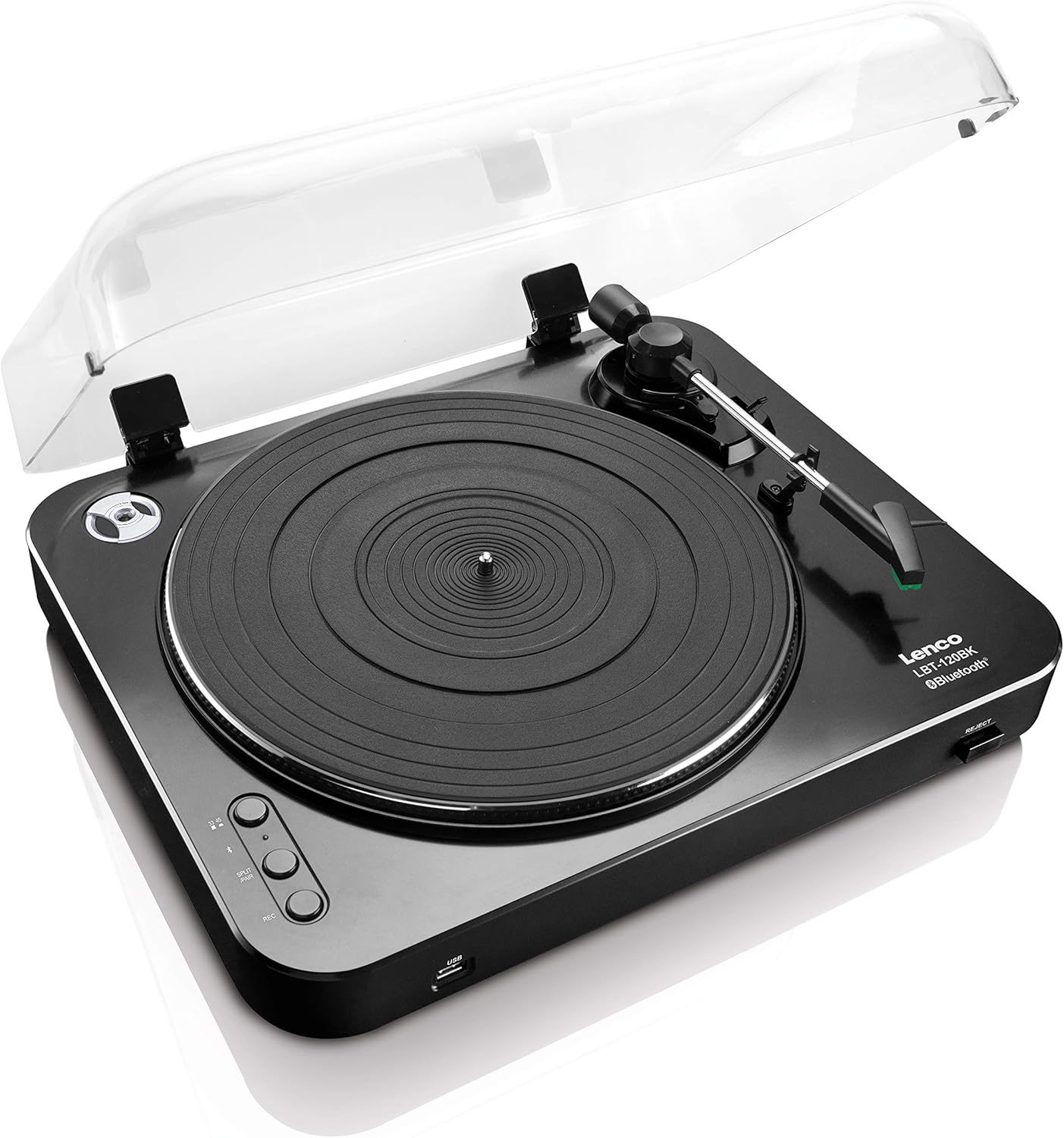 Lenco LBT-120 BK – Moderner Halbautomatischer USB-Plattenspieler – Mit Bluetooth & Riemenantrieb