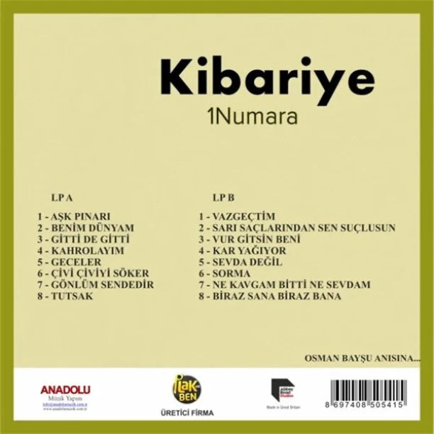 Kibariye Plak-Kibariye 1 Numara (Plak)Schallplatte-LP-Arabesk Müzik Plak