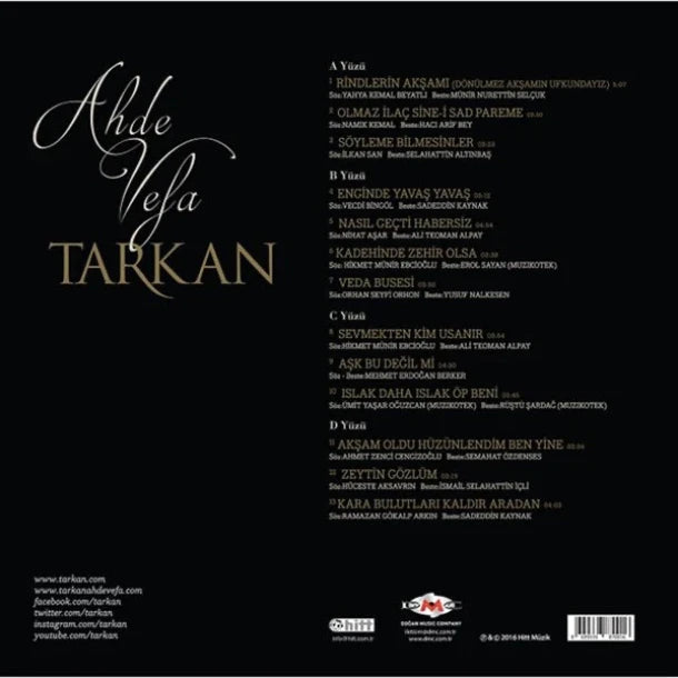 Tarkan Plak | Tarkan Ahde Vefa | Plak(Türk Sanat | Müziği |Müzigi)Schallplatte-LP