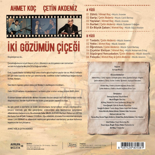 Ahmet Koç | Çetin Akdeniz | İki Gözümün Çiçeği | Plak (Enstrümantal Plak) Plak | LP