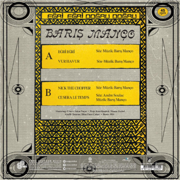 Barış Manço | Eğri Eğri Doğru Doğru ( 45 Devir Maxi Plak ) Schallplatte | LP