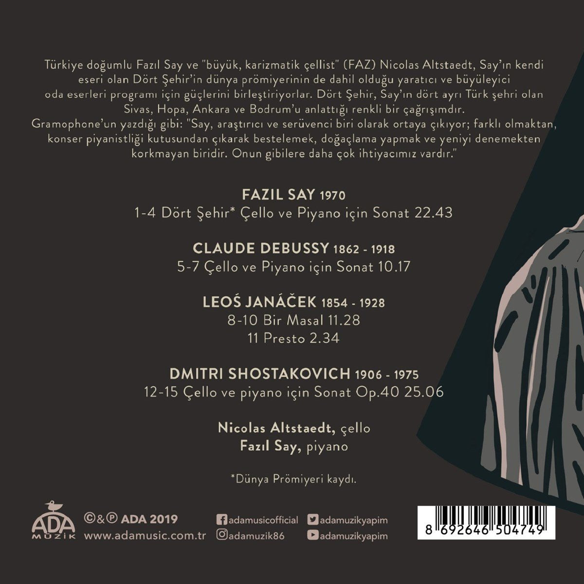Fazıl Say |Nicolas Altstaedt CD |4 Şehir - Dört Şehir (Klasik, çağdaş klasik Müzik) Türkçe CD