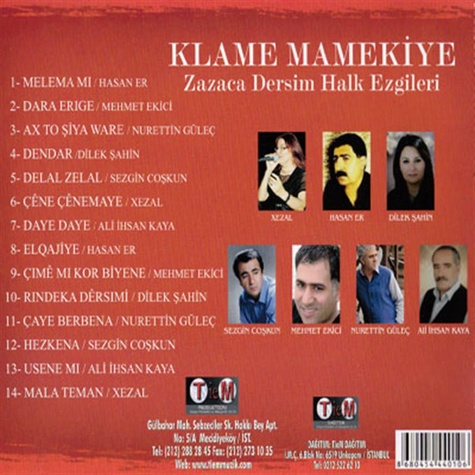 Klame Mamekiye - Zazaca Dersim Halk Ezgileri CD | Zazaca Dersim Türküleri CD
