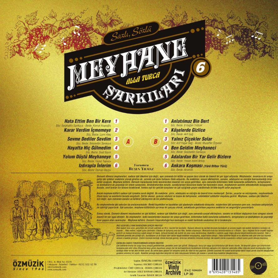 Meyhane Şarkıları Vol.6 (Plak) Alaturka |Meyhane Şarkıları | Plak | kayıt
