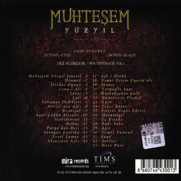 Muhteşem Yüzyıl Dizi Müzikleri CD | Aşk-ı Derûn Dizi Müzikleri CD | Vol.1 CD