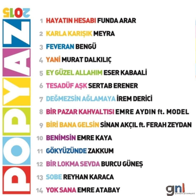 Pop Yaz 2015 CD (Türkçe Pop Rock CD)Türkçe | Türkische |Pop | CD