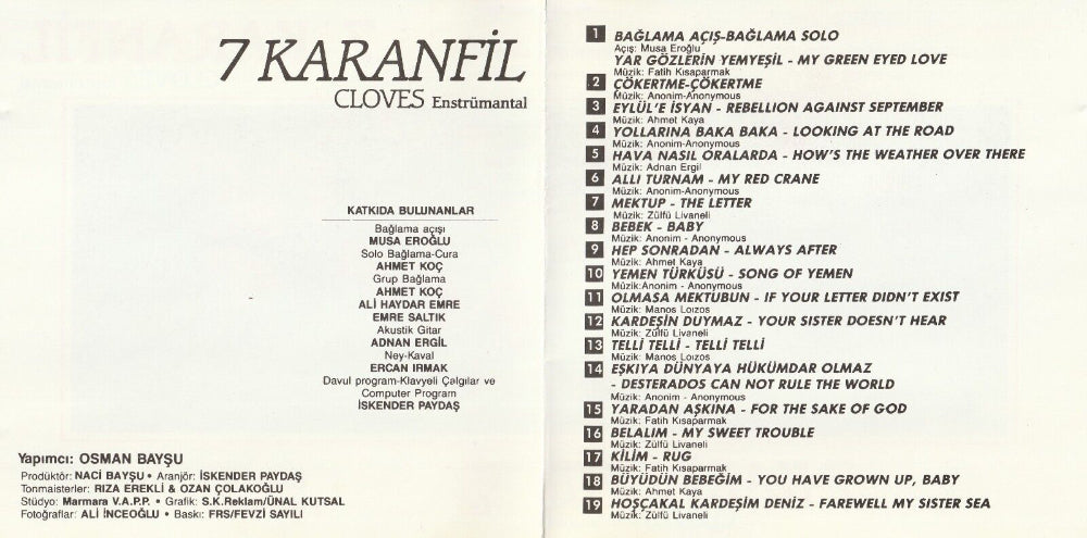Yedi Karanfil | CD |7 Yedi Karanfil (Türkçe Enstrümantal | CD) Enstrümantal müzik | CD