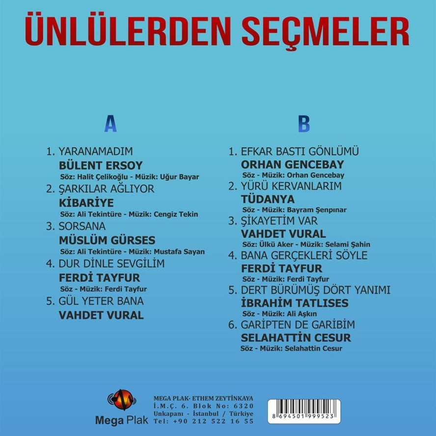 Ünlülerden Seçmeler - Çeşitli Sanatçılar'dan karışık Arabesk (Plak) Almanya ' da | Arabesk Plak |LP