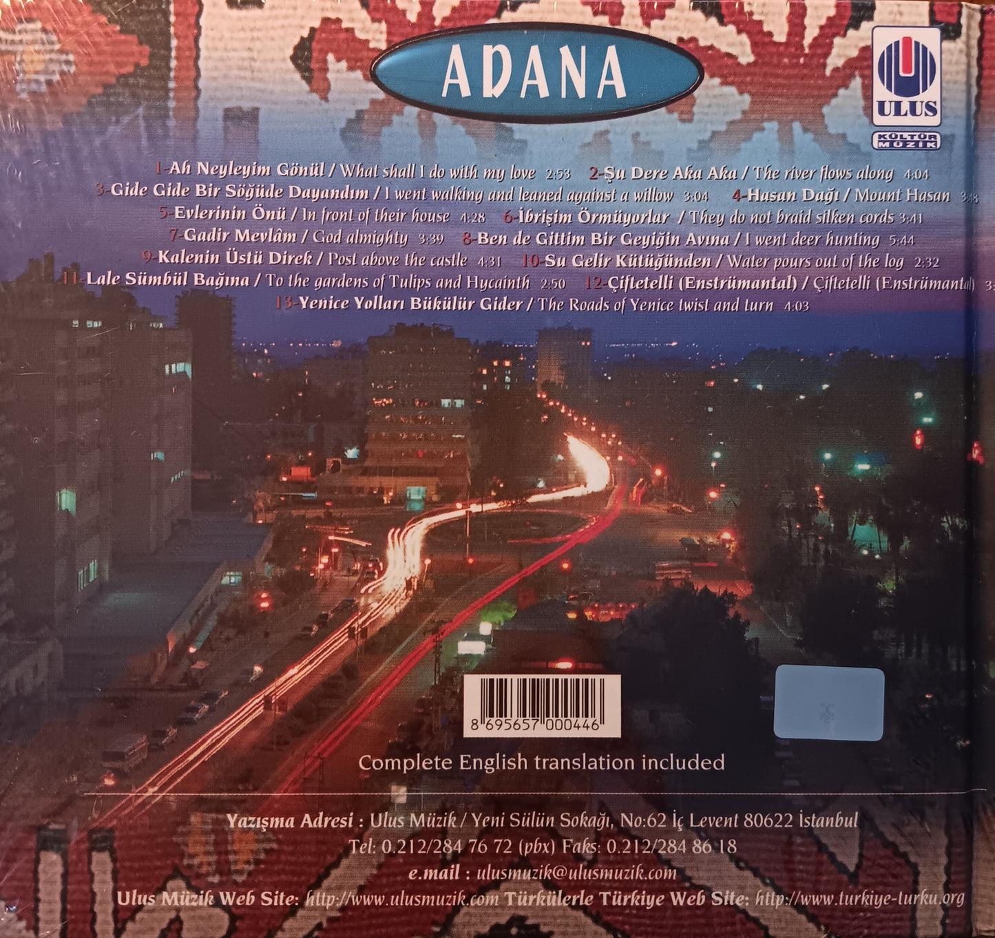 TÜRKÜLERLE ADANA - TÜRKİYE - CD